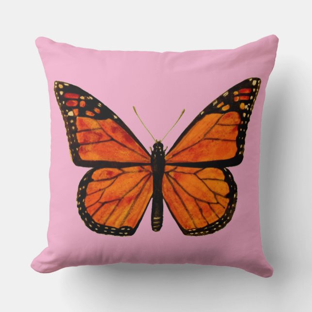 Monarchfalter (PINKER HINTERGRUND) Kissen (Vorderseite)