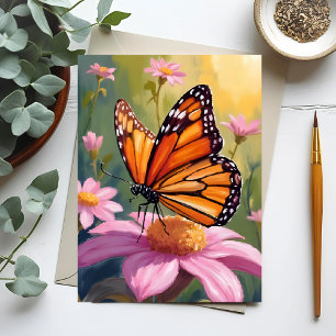 Monarchfalter Rosa Blume Florale Malerei Postkarte