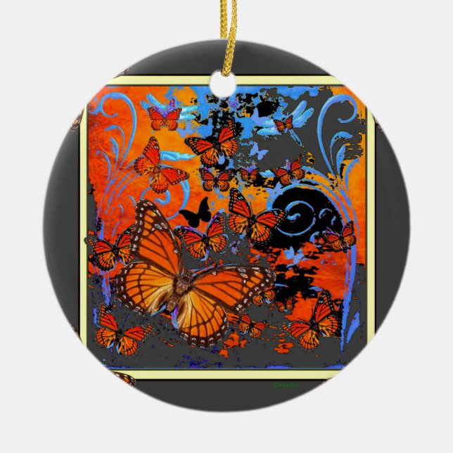 Monarchfalter-stürmisches Wetter-Kunst Keramik Ornament (Vorne)