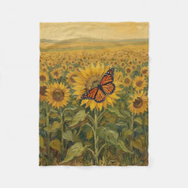 Monarchfalter und Sonnenblumen Fleecedecke