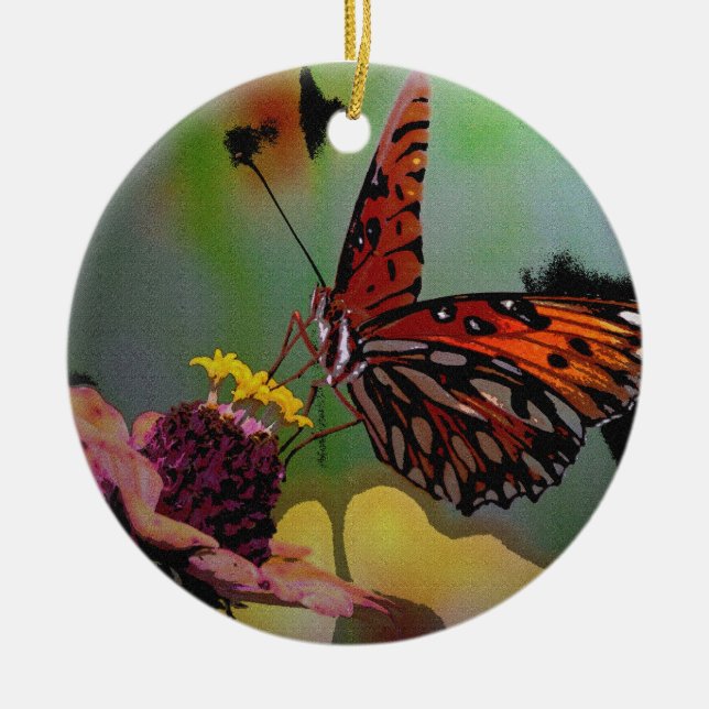 Monarchfalter-Weihnachtsverzierung Keramik Ornament (Vorne)