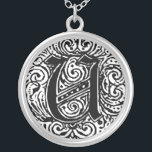 Monarchie "U" Versilberte Kette<br><div class="desc">Extravaganter Letter Monogram Schriftart genannt Monarchia. Ein Viktorianischer Vintager Stiltext. Passen Sie dies mit Ihren Bildern oder Texten an. Dieses Design auf jedes Produkt übertragen.</div>