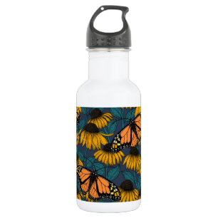 Monarchschmetterling auf gelben Konfektoren Edelstahlflasche