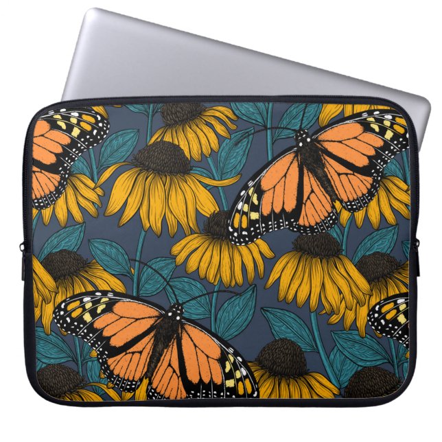 Monarchschmetterling auf gelben Konfektoren Laptopschutzhülle (Vorderseite)