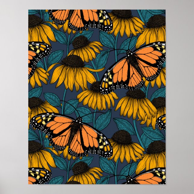 Monarchschmetterling auf gelben Konfektoren Poster (Vorne)