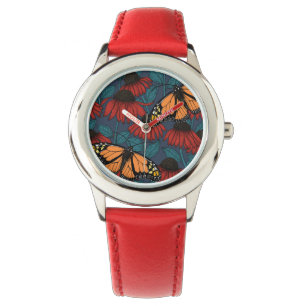 Monarchschmetterling auf roten Konfektoren Armbanduhr