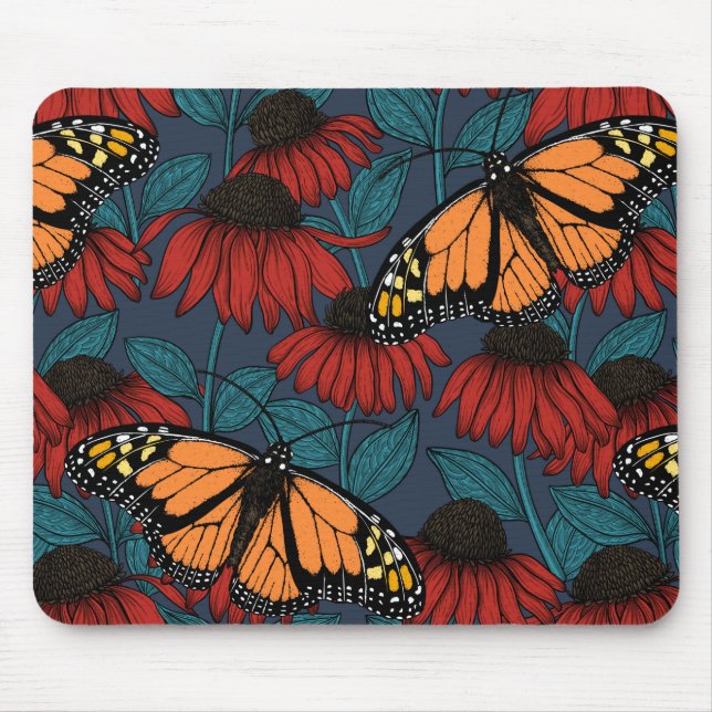 Monarchschmetterling auf roten Konfektoren Mousepad (Vorne)