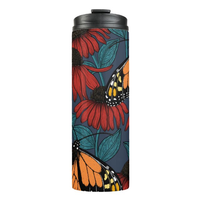Monarchschmetterling auf roten Konfektoren Thermosbecher (Vorderseite)