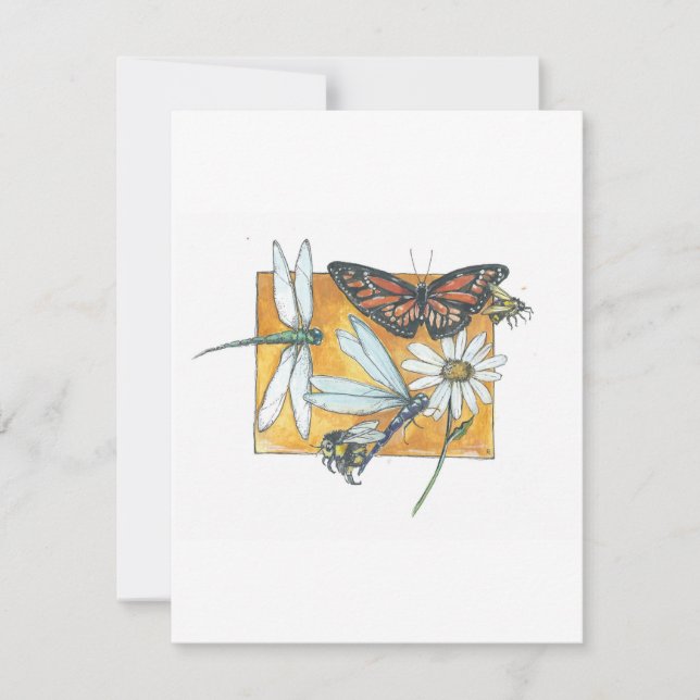 Monarchschmetterling, Dragonfly und Bienenkarte Mitteilungskarte (Vorderseite)