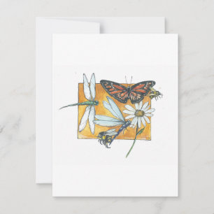 Monarchschmetterling, Dragonfly und Bienenkarte Mitteilungskarte