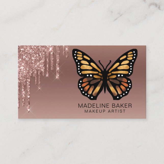 Monarchschmetterling Drilling Rose Gold Visitenkarte (Vorderseite)
