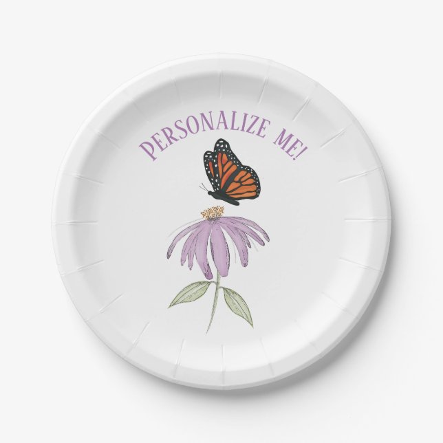 Monarchschmetterling mit Lila Kone-Blume Pappteller (Vorderseite)