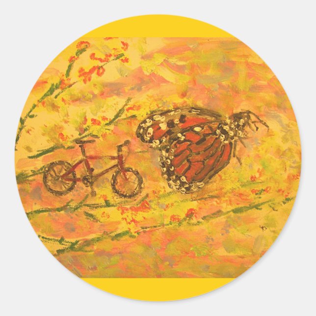 Monarchschmetterling und Fahrrad Runder Aufkleber (Vorderseite)