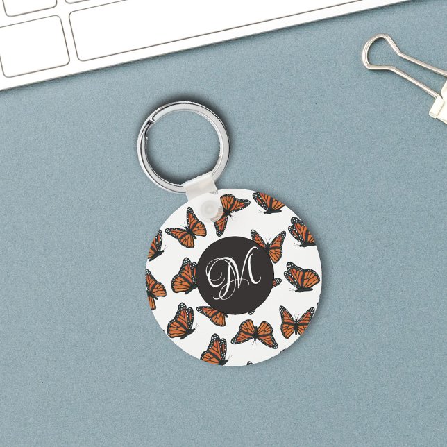 Monarchschmetterlinge Schlüsselkette Schlüsselanhänger (Monarch butterflies monogram keychain. )