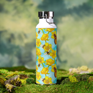 Monarchschmetterlinge und Butterbecher mit Bienen Trinkflasche