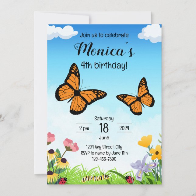 Monarque Papillon Anniversaire Invitation (Devant)