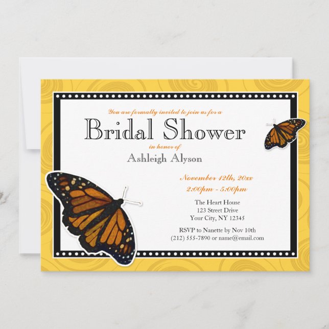 Monarque Papillon jaune Douche nuptiale Invitation (Devant)
