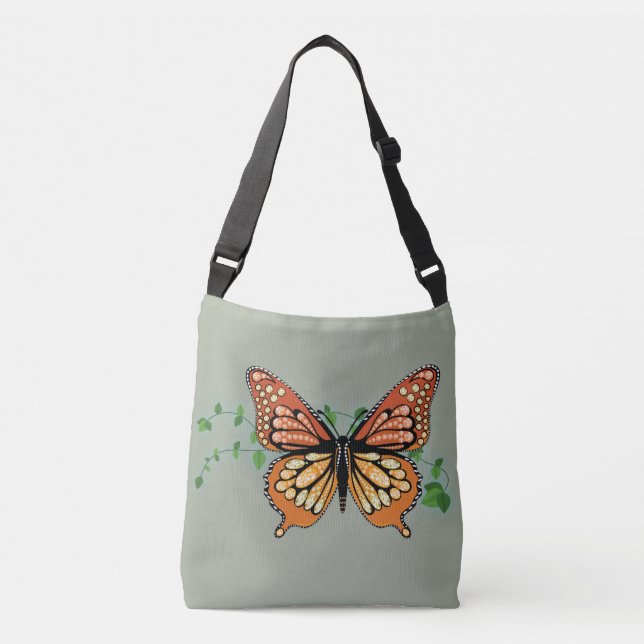 Monarque Papillon Rhinestone Sac fourre-tout corps (Devant)