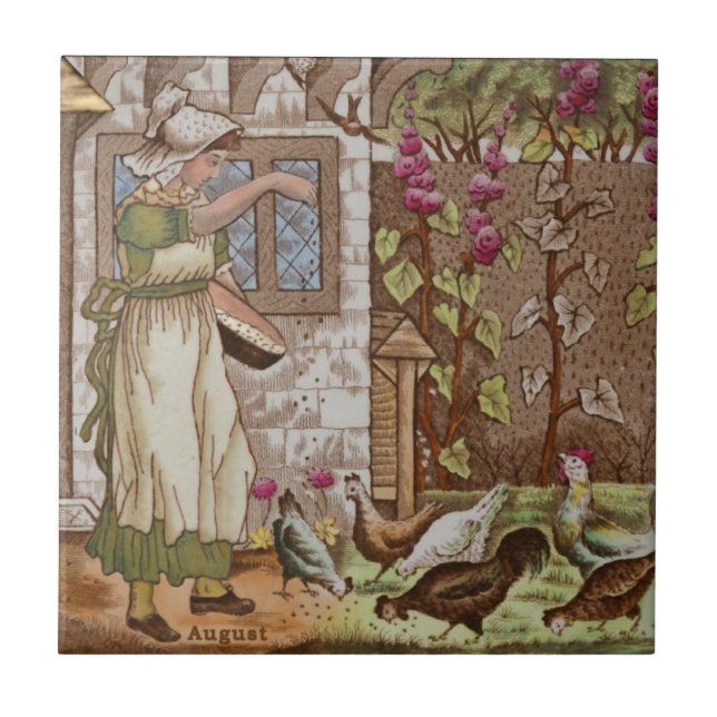 Monat August Polychrome Wedgwood Antique Repro Fliese (Vorderseite)
