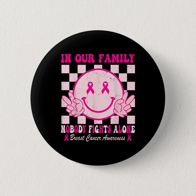 Monat Brustkrebs Bewusstsein Groovy Pink Design F Button (Vorderseite)