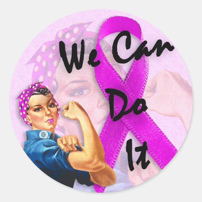 Monat der Brustkrebserkrankung, Rosie the Riveter Runder Aufkleber (Vorderseite)