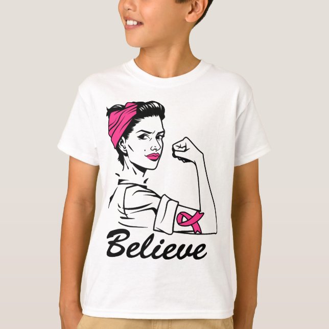 Monat des Brustkrebserklärens Frauen glauben rosa T-Shirt (Vorderseite)
