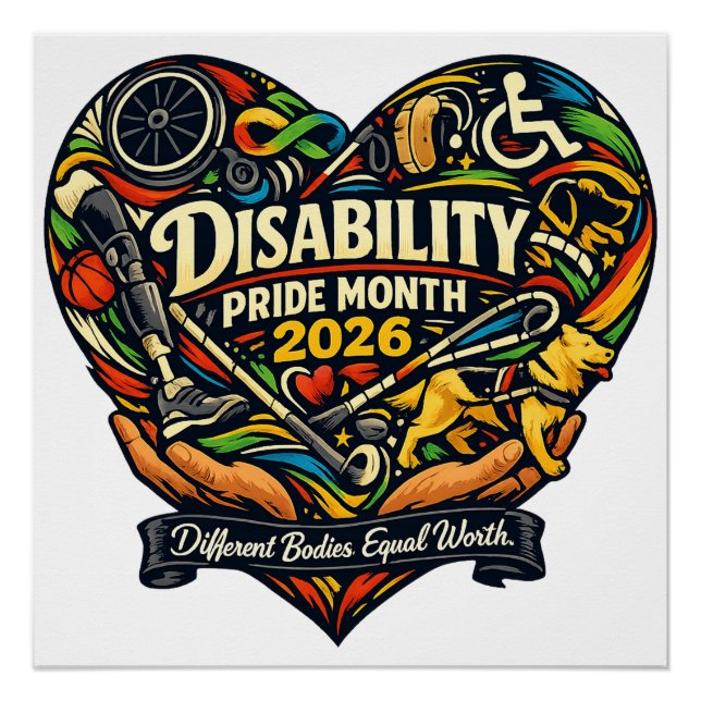 Monat des Stolzes der Behinderung 2026 Herz-Design Poster (Vorderseite)