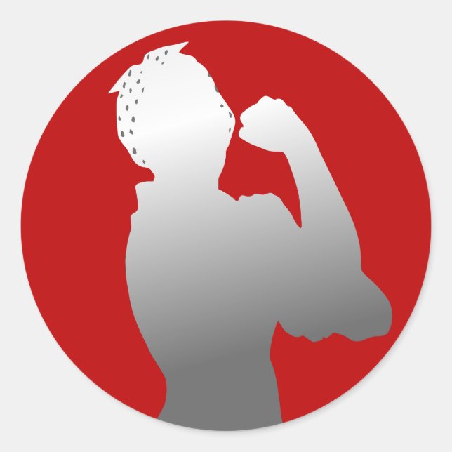 Monat Rosie Riveter Scarlet/Grau Runder Aufkleber (Vorderseite)