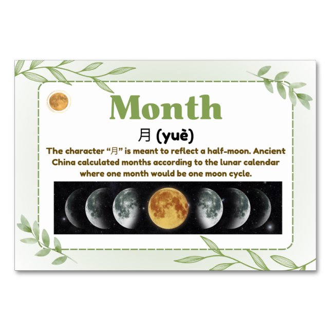 Monate auf Chinesisch (Flash Cards) Tischnummer (Vorderseite)