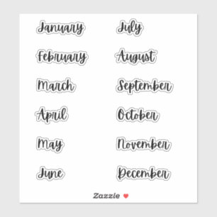 Monate des Jahres Bullet Journal Stickers   Schwar Aufkleber