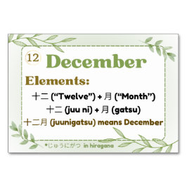 Monate in japanischer Sprache (Flash Cards) Tischnummer