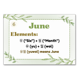 Monate in koreanischer Hangul (Flash Cards) Tischnummer