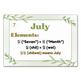 Monate in koreanischer Hangul (Flash Cards) Tischnummer
