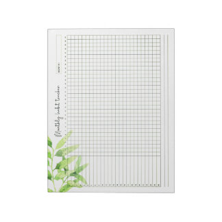 Monatliche Habit-Tracker-Aquarell-Grüne Blätter Notizblock