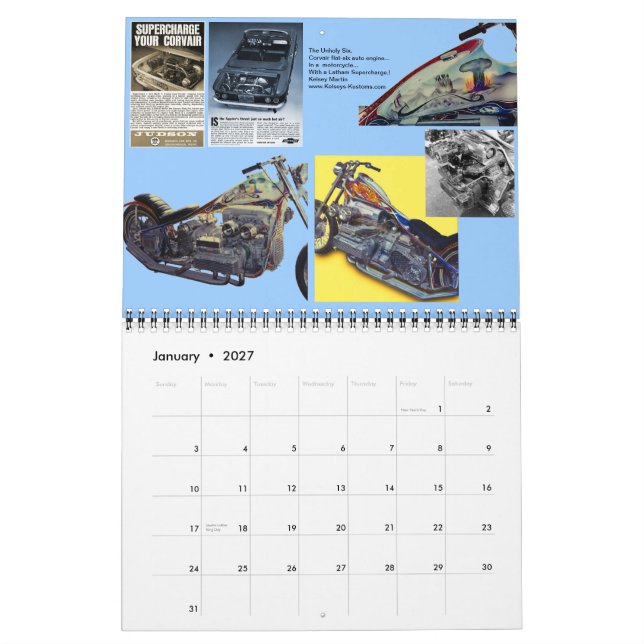 Monatliche Motorradmargen 2016 Kalender (Jan 2027)