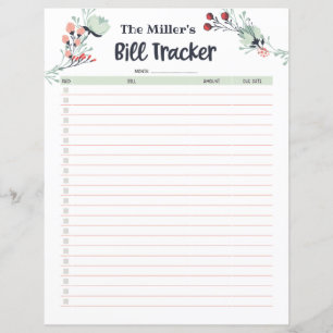 Monatlicher Bill Tracker im Niedlichen Blumenstil