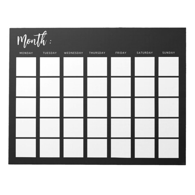 Monatlicher Blankalender Notizblock (Vorderseite)