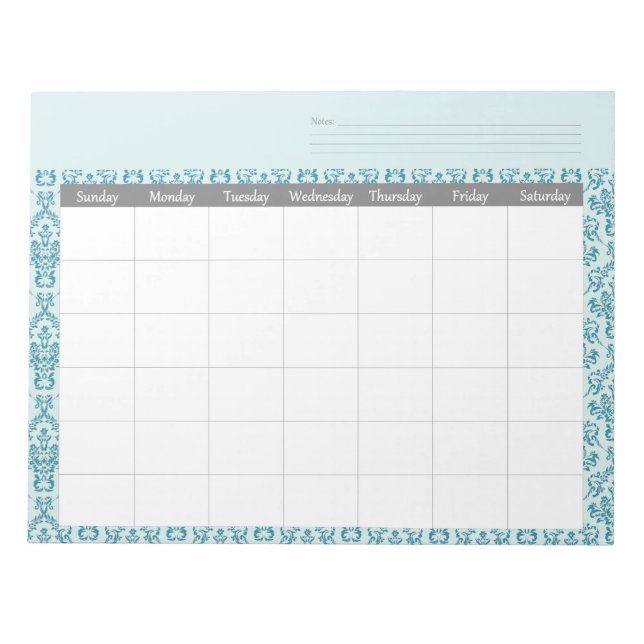 Monatlicher Damaskalenplan Notepad Notizblock (Vorderseite)