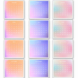 Monatlicher Gradient-Volljahreskalender 2024 Aufkleber