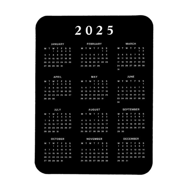 Monatlicher Kalender 2025 Magnet (Vertikal)