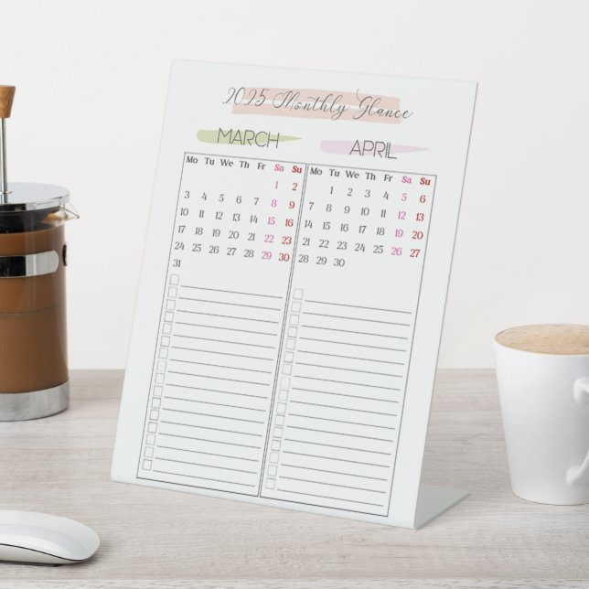 Monatlicher Kalender 2025 Sockelschild (In SItu)