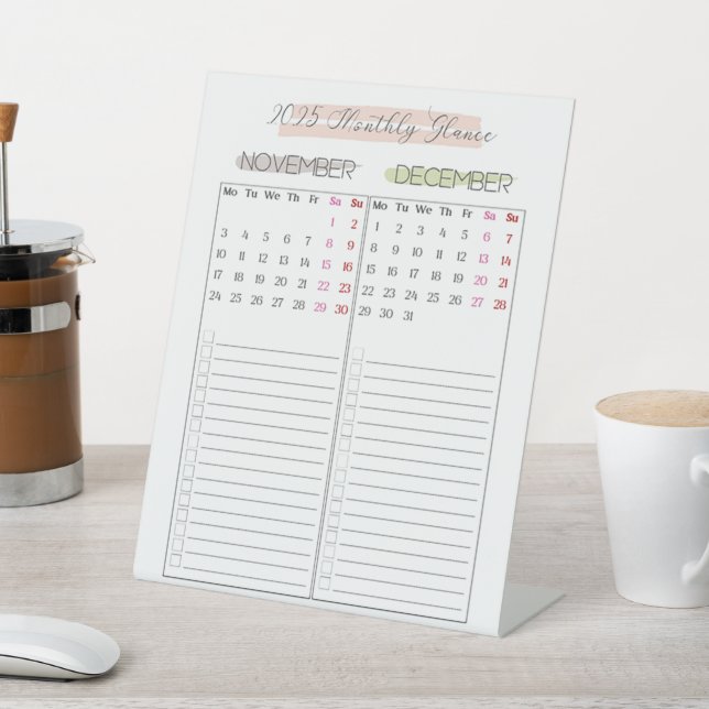 Monatlicher Kalender 2025 Sockelschild (In SItu)