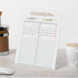 Monatlicher Kalender 2025 Sockelschild