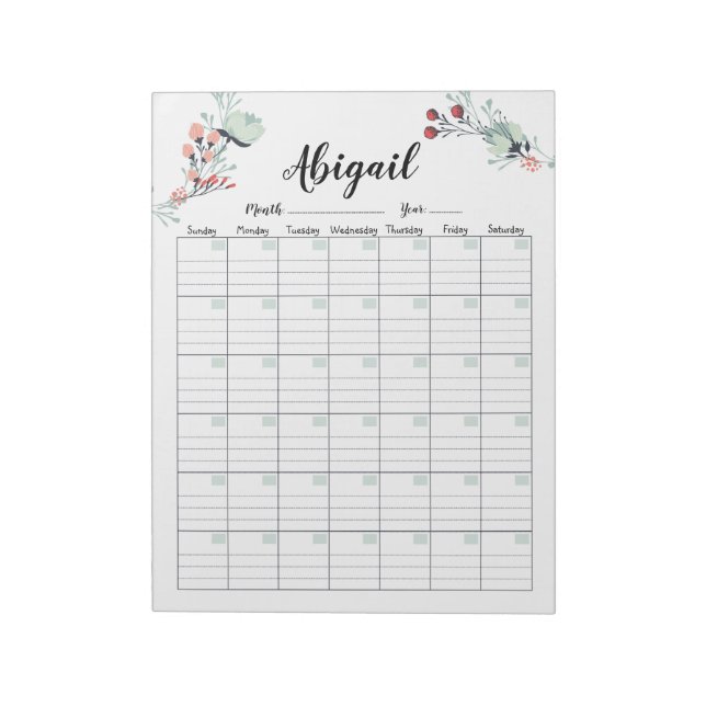 Monatlicher Kalender Niedlicher Blumenkalender Notizblock (Rotiert)
