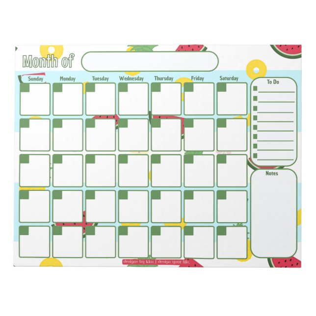Monatlicher Planer | Ananas Watermelon Notizblock (Vorderseite)