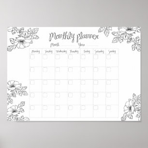 Monatlicher Planer Handzeichnung von Blumen und Bl Poster
