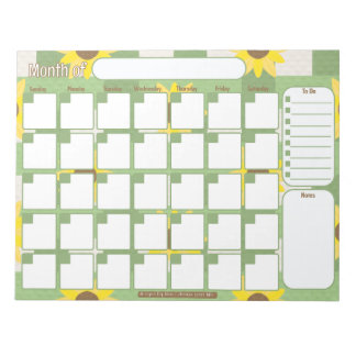 Monatlicher Planer | Sonnenblumenmuster Kariert Notizblock