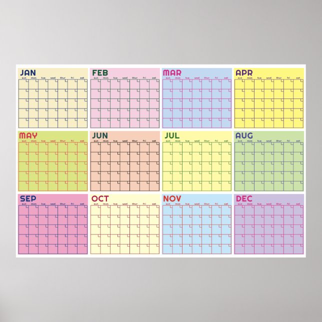 Monatlicher undatierter farbenfroher leerer Planer Poster (Vorne)