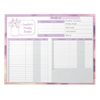 Monatliches Budget und Bill Tracker Lila Gelb Notizblock