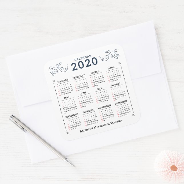 Monatskalender 2020 Individualisieren Quadratischer Aufkleber (Umschlag)